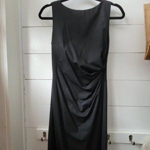 Black Shaylee Tailor Sheath Ruched Sleeveless Boat Neck Cocktail Dress